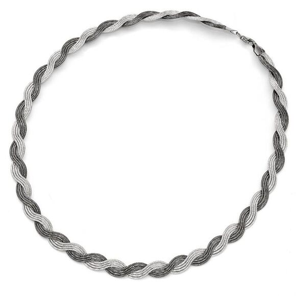 Two Tone Diamond Cut Braided Necklace in Sterling Silver, 18.5 Inch - Picture 2 of 5